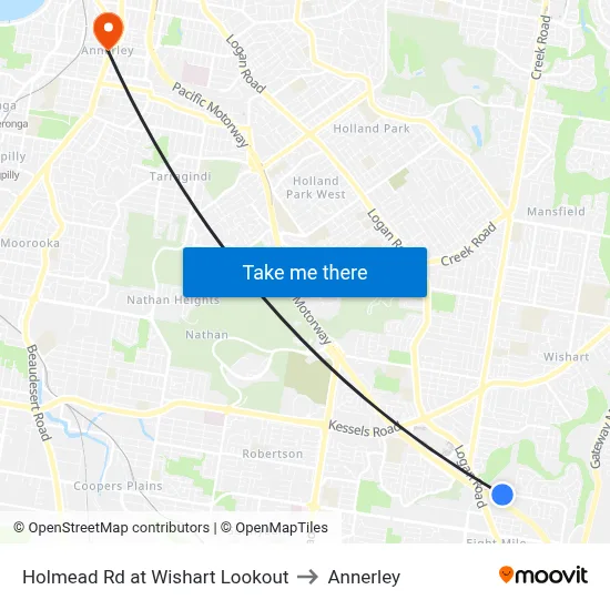 Holmead Rd at Wishart Lookout to Annerley map