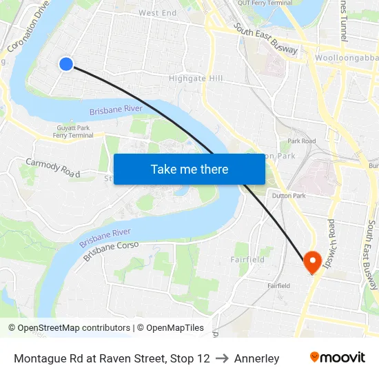 Montague Rd at Raven Street, Stop 12 to Annerley map