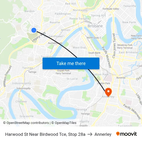 Harwood St Near Birdwood Tce, Stop 28a to Annerley map