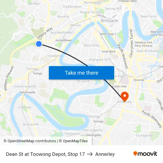 Dean St at Toowong Depot, Stop 17 to Annerley map