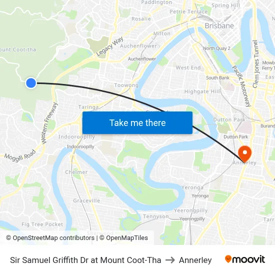 Sir Samuel Griffith Dr at Mount Coot-Tha to Annerley map