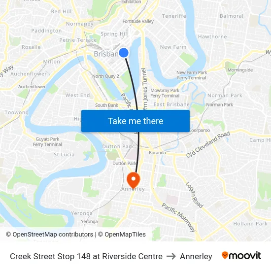 Creek Street Stop 148 at Riverside Centre to Annerley map