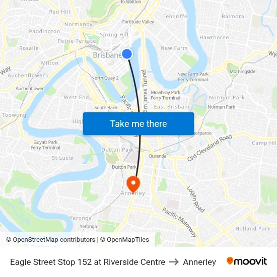 Eagle Street Stop 152 at Riverside Centre to Annerley map