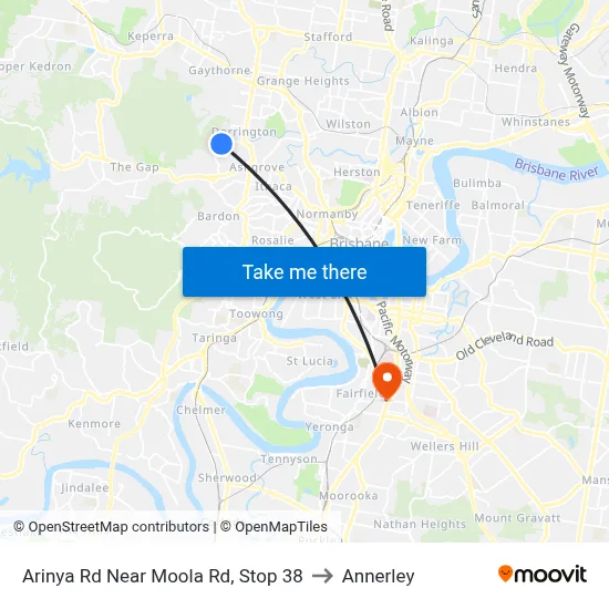 Arinya Rd Near Moola Rd, Stop 38 to Annerley map