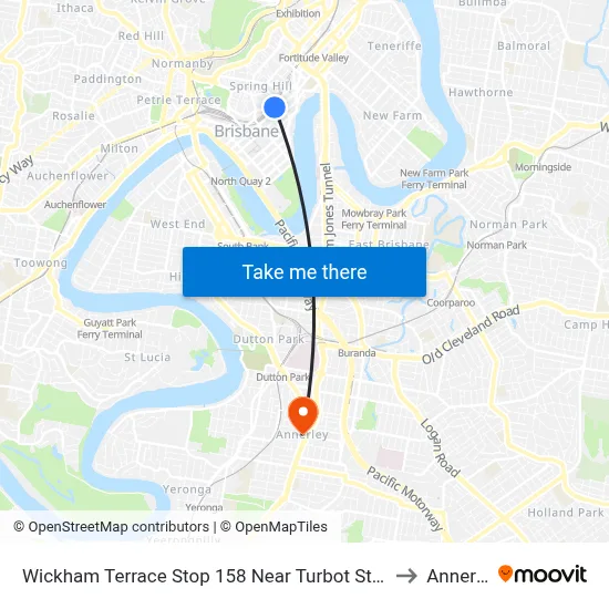 Wickham Terrace Stop 158 Near Turbot St, Stand A to Annerley map