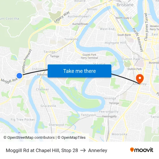 Moggill Rd at Chapel Hill, Stop 28 to Annerley map