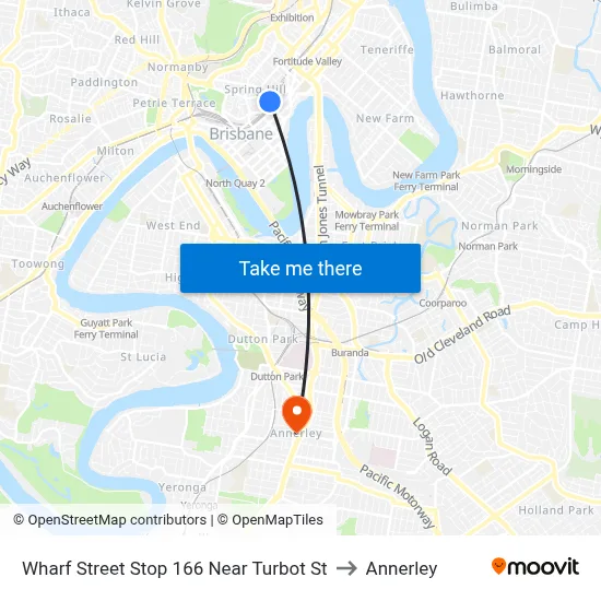 Wharf Street Stop 166 Near Turbot St to Annerley map