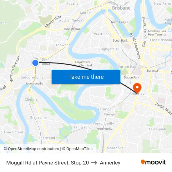 Moggill Rd at Payne Street, Stop 20 to Annerley map