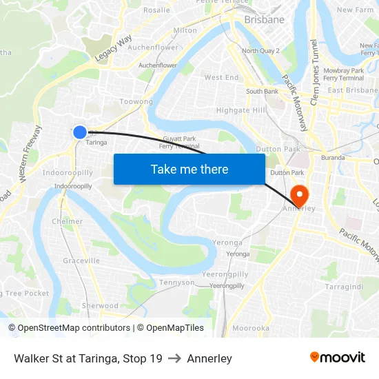 Walker St at Taringa, Stop 19 to Annerley map