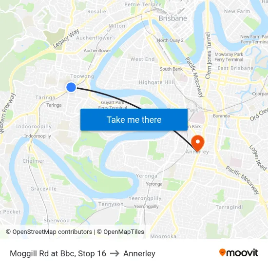 Moggill Rd at Bbc, Stop 16 to Annerley map