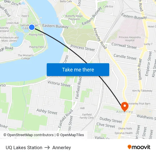 UQ Lakes Station to Annerley map