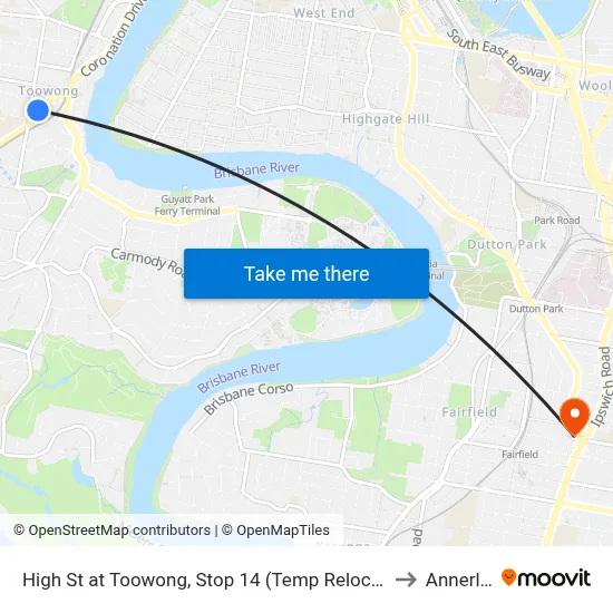 High St at Toowong, Stop 14 (Temp Relocation) to Annerley map