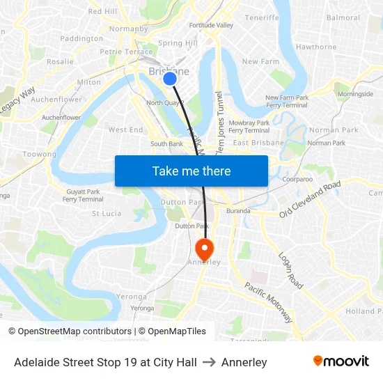 Adelaide Street Stop 19 at City Hall to Annerley map
