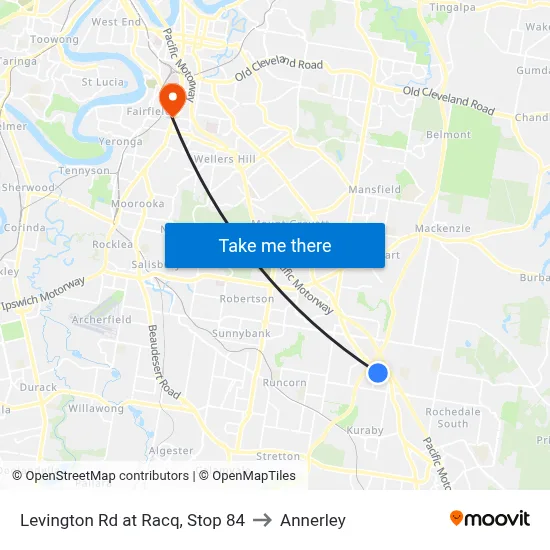 Levington Rd at Racq, Stop 84 to Annerley map