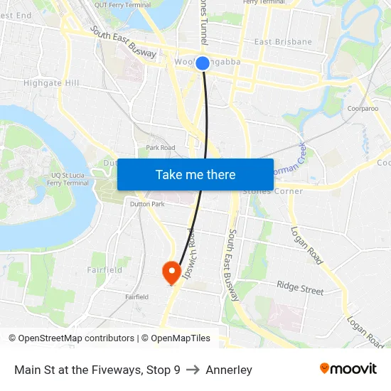 Main St at the Fiveways, Stop 9 to Annerley map