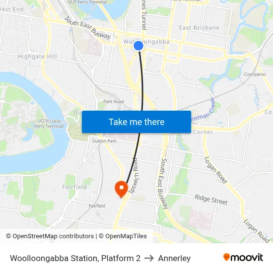 Woolloongabba Station, Platform 2 to Annerley map