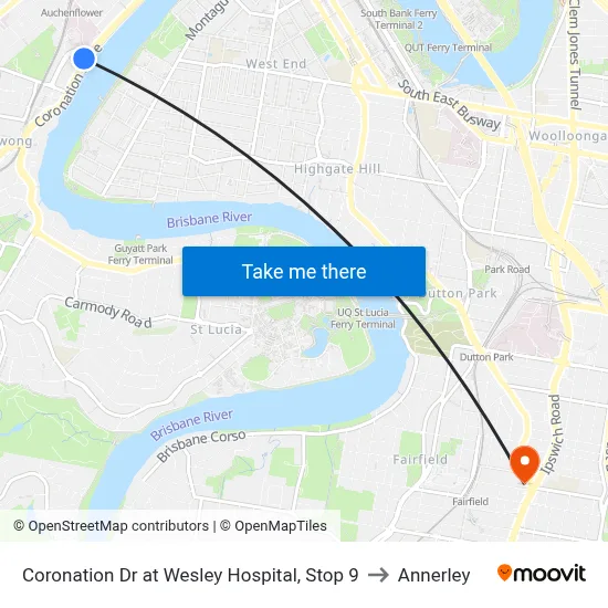 Coronation Dr at Wesley Hospital, Stop 9 to Annerley map