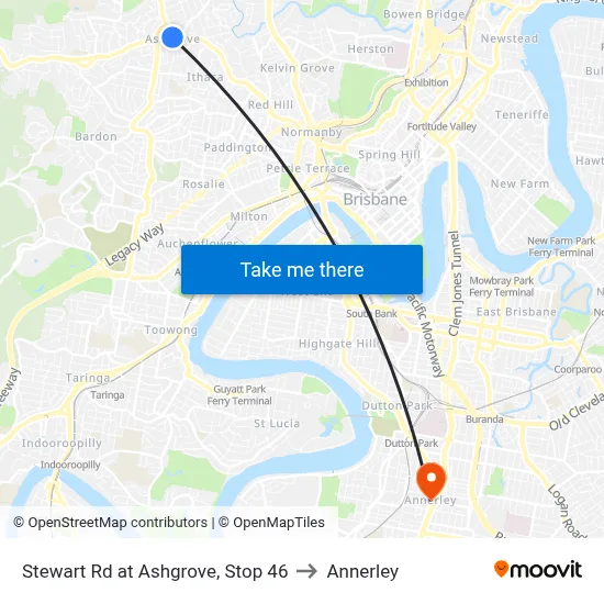 Stewart Rd at Ashgrove, Stop 46 to Annerley map
