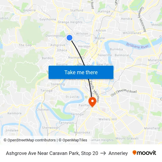 Ashgrove Ave Near Caravan Park, Stop 20 to Annerley map