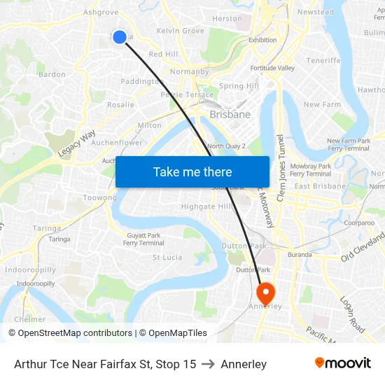 Arthur Tce Near Fairfax St, Stop 15 to Annerley map