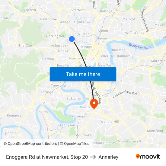 Enoggera Rd at Newmarket, Stop 20 to Annerley map