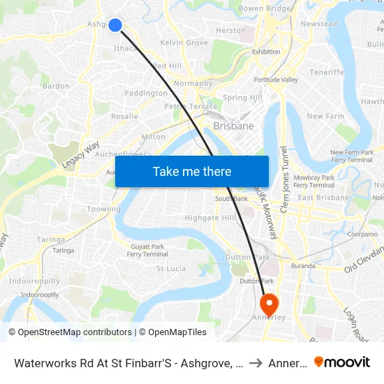 Waterworks Rd At St Finbarr'S - Ashgrove, Stop 16 to Annerley map
