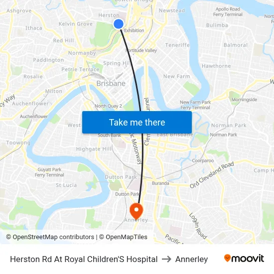 Herston Rd At Royal Children'S Hospital to Annerley map