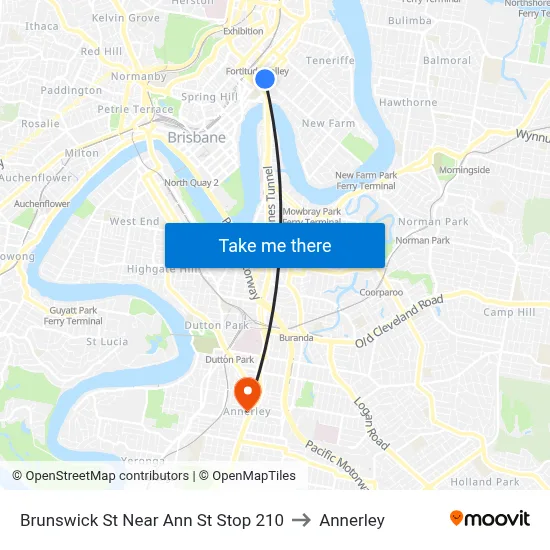Brunswick St Near Ann St Stop 210 to Annerley map
