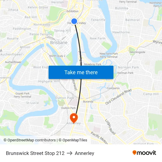 Brunswick Street Stop 212 to Annerley map