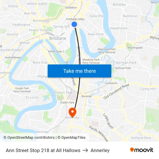 Ann Street Stop 218 at All Hallows to Annerley map