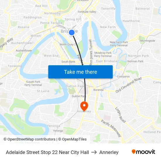 Adelaide Street Stop 22 Near City Hall to Annerley map