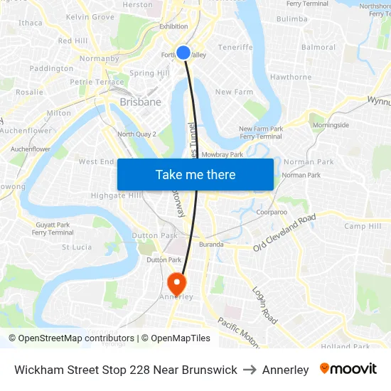 Wickham Street Stop 228 Near Brunswick to Annerley map