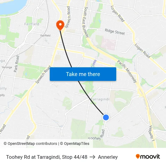 Toohey Rd at Tarragindi, Stop 44/48 to Annerley map