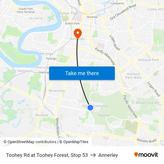 Toohey Rd at Toohey Forest, Stop 53 to Annerley map