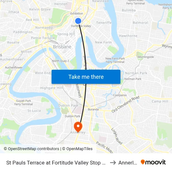 St Pauls Terrace at Fortitude Valley Stop 232 to Annerley map
