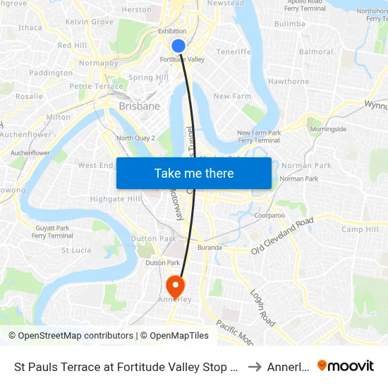 St Pauls Terrace at Fortitude Valley Stop 240 to Annerley map