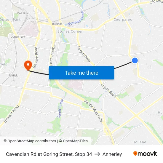 Cavendish Rd at Goring Street, Stop 34 to Annerley map