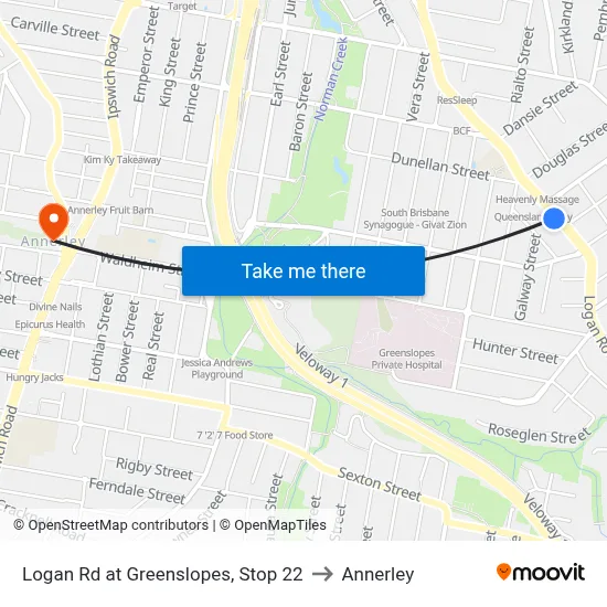 Logan Rd at Greenslopes, Stop 22 to Annerley map