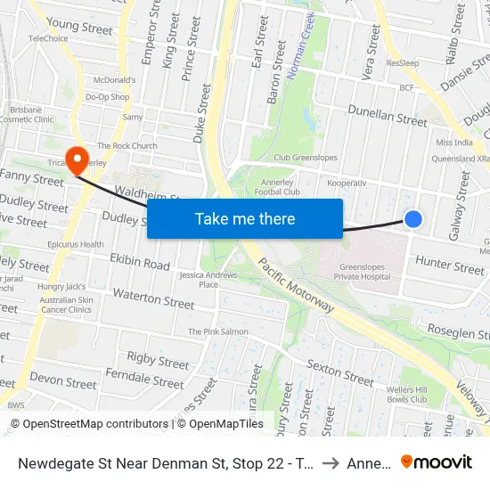 Newdegate St Near Denman St, Stop 22 - Temp Closure to Annerley map