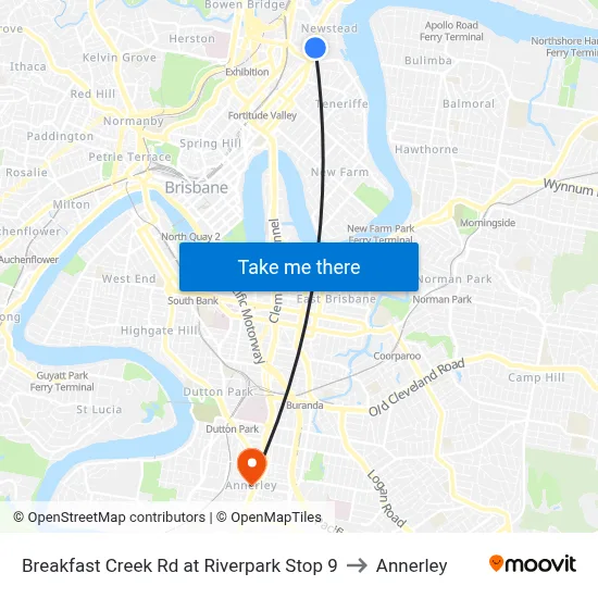 Breakfast Creek Rd at Riverpark Stop 9 to Annerley map