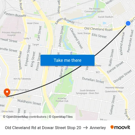 Old Cleveland Rd at Dowar Street Stop 20 to Annerley map