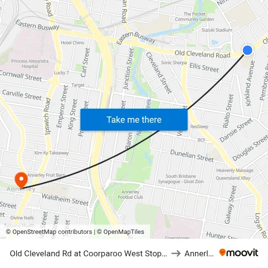 Old Cleveland Rd at Coorparoo West Stop 19 to Annerley map