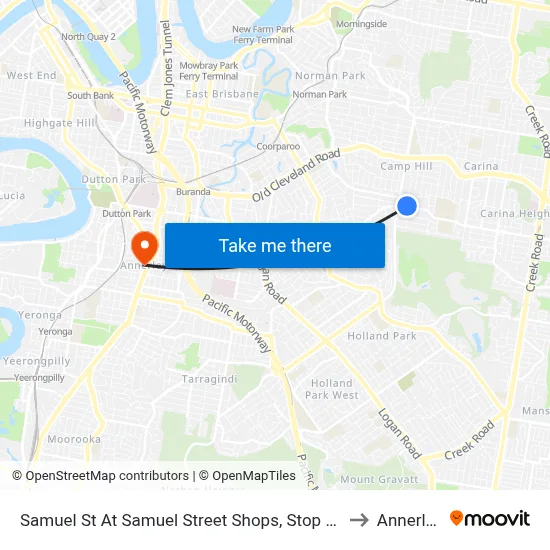 Samuel St At Samuel Street Shops, Stop 41 to Annerley map