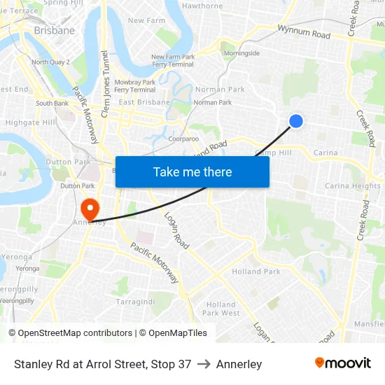 Stanley Rd at Arrol Street, Stop 37 to Annerley map