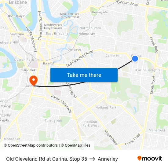 Old Cleveland Rd at Carina, Stop 35 to Annerley map