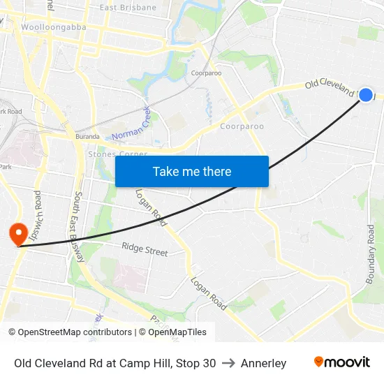 Old Cleveland Rd at Camp Hill, Stop 30 to Annerley map
