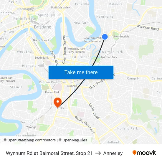 Wynnum Rd at Balmoral Street, Stop 21 to Annerley map