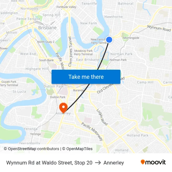 Wynnum Rd at Waldo Street, Stop 20 to Annerley map
