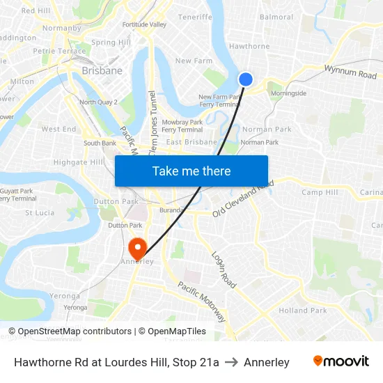 Hawthorne Rd at Lourdes Hill, Stop 21a to Annerley map