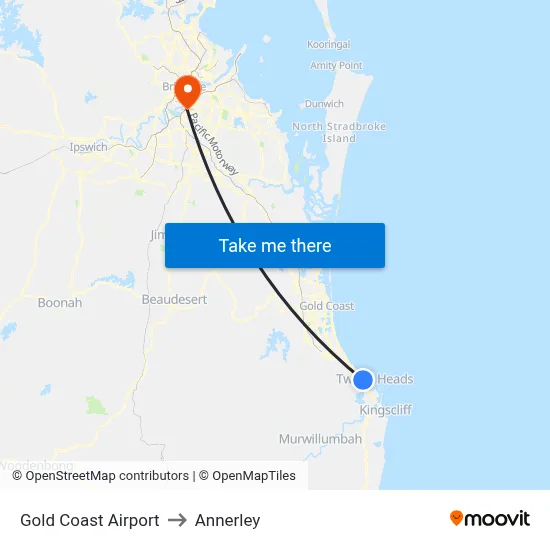 Gold Coast Airport to Annerley map